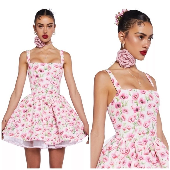 Sugar Thrillz Dolls Kill White Pink Floral Magic Moves Corset Dress Size XXL - Picture 4 of 9